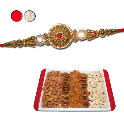 "Rakhi - FR- 8370 A (Single Rakhi) , Dryfruit Thali - RD1000 - Click here to View more details about this Product
